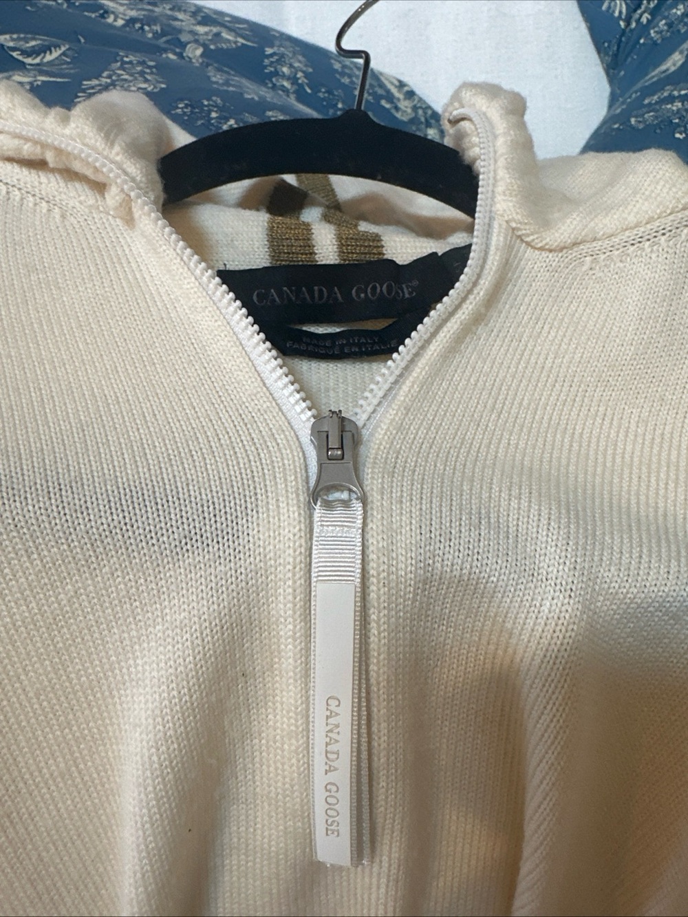 Canada Goose Cream Zip Front Hooded Sweater